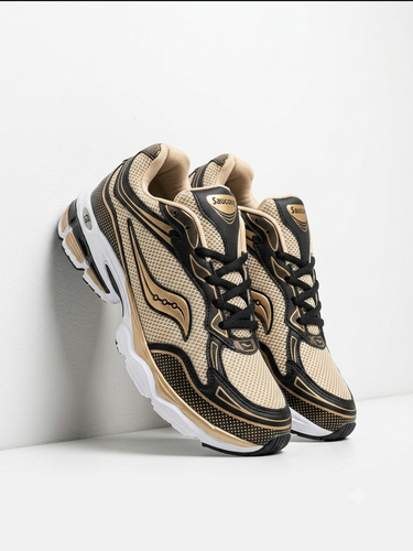 کفش کتانی اسپرت مردانه ساکونی (Saucony) مدل ProGrid - رنگ مشکی طلایی کرم