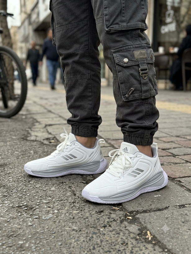 کتونی اسپرت مردانه سفید طوسی آدیداس (Adidas) – مدل روزمره و پیادهروی