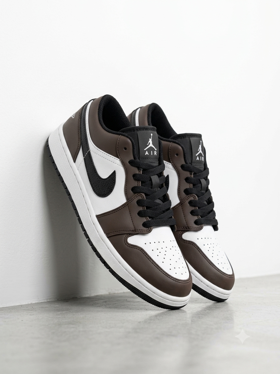 کتونی بسکتبال مردانه نایک ایر جردن 1 سفید قهوه ای تیره (Air Jordan 1 Low)