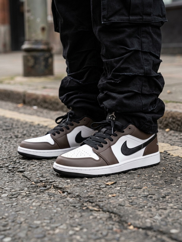 کتونی بسکتبال مردانه نایک ایر جردن 1 سفید قهوه ای تیره (Air Jordan 1 Low)
