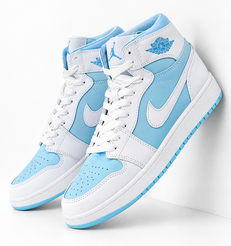 کتونی بسکتبال مردانه ساق دار نایک ایر جردن ۱ سفید آبی (Nike Air Jordan 1 University Blue